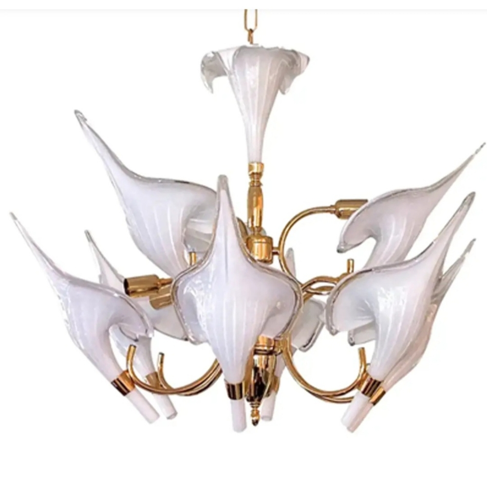 Franco Luce, Murano blown- glass, vintage 1970's Chandelier with 1 extra shade!